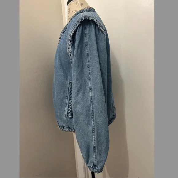 A Loves A Denim Braided Crew Neck Open Front Long Sleeve Jacket Size XL - rare! - Picture 5 of 13